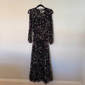 MISA LOS ANGELES TIERED, BLACK FLORAL MAXI DRESS Sz M